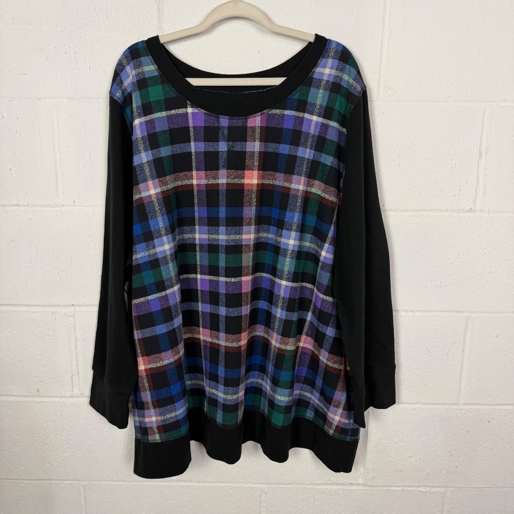 Woman Within Plaid Pullover Sweatshirt Plus Size 4X Multicolor Cozy Relaxed Soft